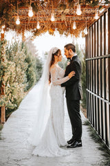 White Wedding Dress Mermaid Off The Shoulder Long Sleeves Beaded Detachable Train Tulle Bridal Gown With Peals