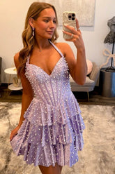 Dressystars Sweetheart Beaded Corset Satin Short Homecoming Dresses with Slit