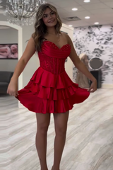 Yellow A Line Homecoming Dresses Satin Short Corset Cocktail Dresses With Lace