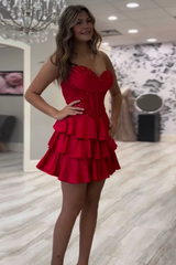 Yellow A Line Homecoming Dresses Satin Short Corset Cocktail Dresses With Lace