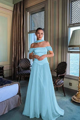 Yellow A Line Prom Dress Cap Sleeve Off the Shoulder Formal Dress