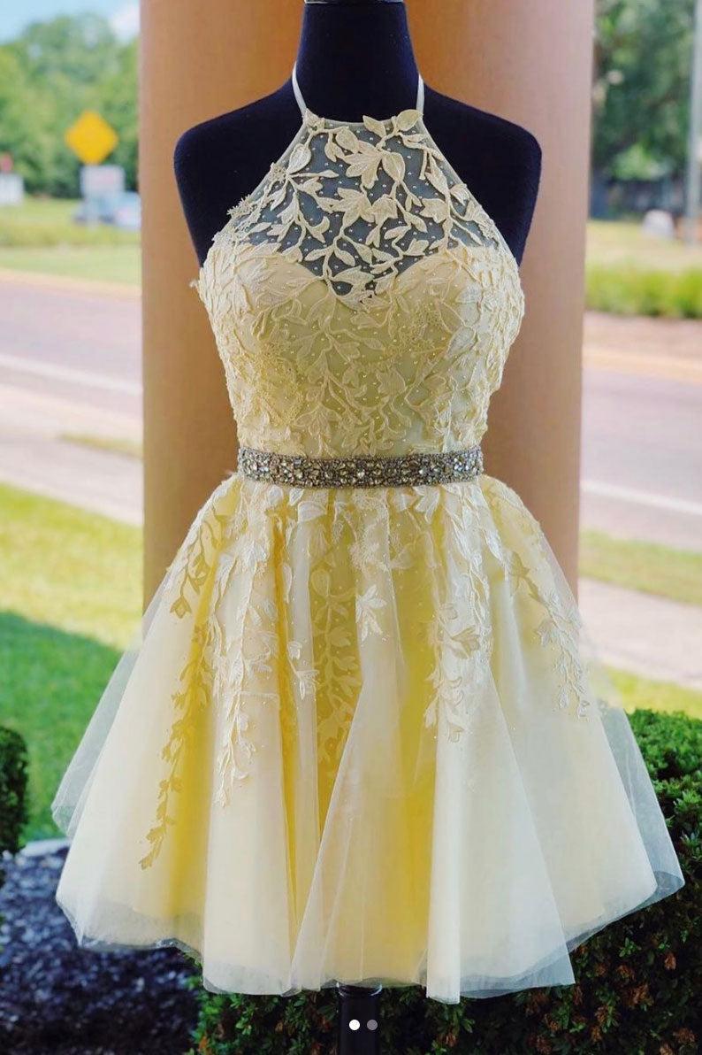 Yellow Homecoming Dress Tulle Lace Short Party Cocktail Dress Yellow Homecoming Dress Tulle Lace Short Party Cocktail Dress