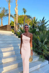 Yellow Mermaid Prom Dress Sleeveless One Shoulder Satin Formal Dress