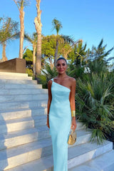 Yellow Mermaid Prom Dress Sleeveless One Shoulder Satin Formal Dress