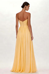 Dressystars Yellow Pleated Sweetheart A Line Long Chiffon Prom Dress