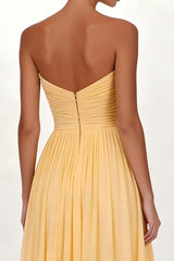 Dressystars Yellow Pleated Sweetheart A Line Long Chiffon Prom Dress