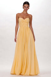 Dressystars Yellow Pleated Sweetheart A Line Long Chiffon Prom Dress