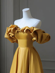 Yellow Prom Dress A Line Satin Long Formal Evening Dress