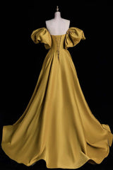 Yellow Prom Dress A Line Satin Long Formal Evening Dress