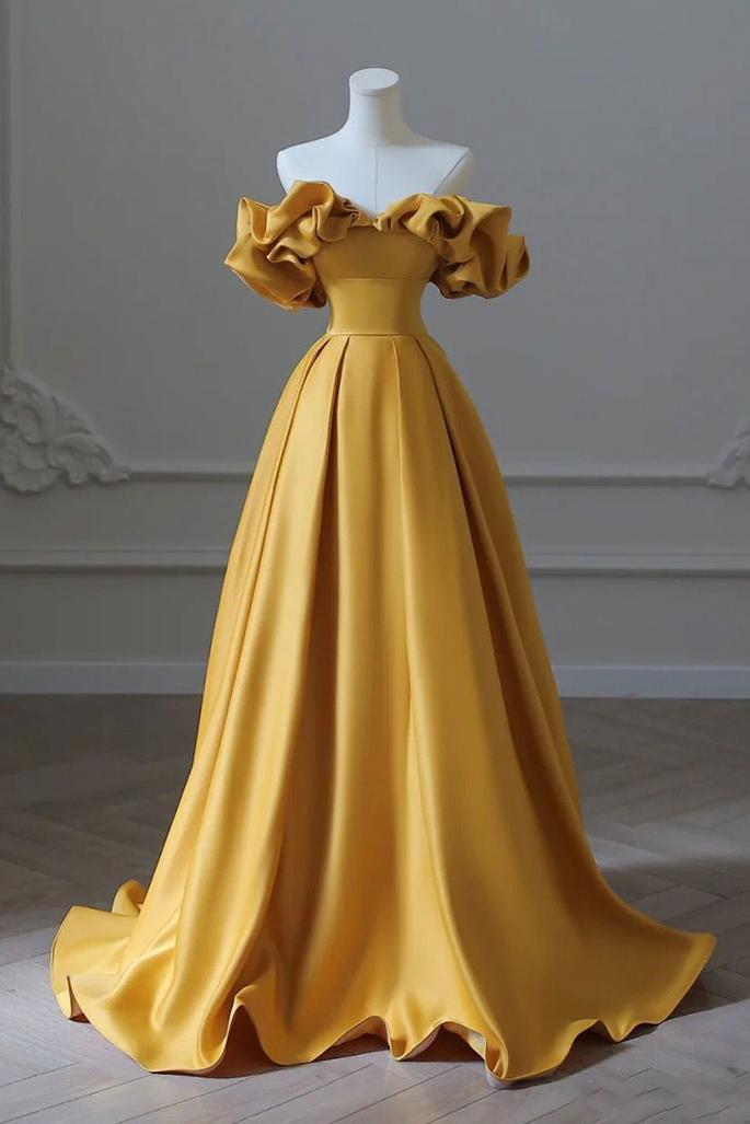 Yellow Prom Dress A Line Satin Long Formal Evening Dress
