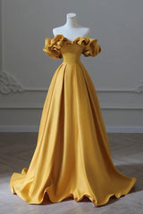 Yellow Prom Dress A Line Satin Long Formal Evening Dress