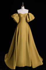 Yellow Prom Dress A Line Satin Long Formal Evening Dress