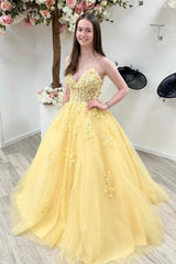 Yellow Prom Dress A Line Tulle Lace Long Formal Gown Evening Dress