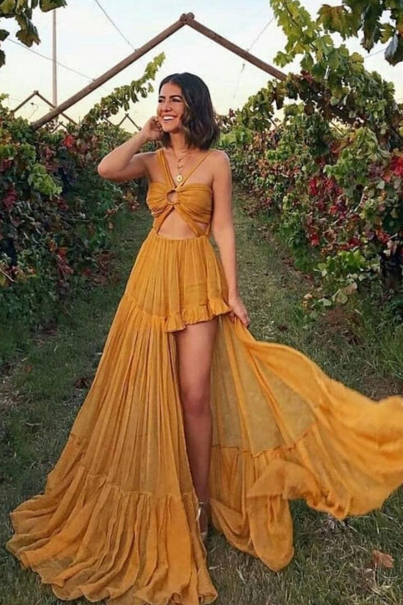 Yellow Prom Dress Chiffon Long Formal Dress Evening Dress