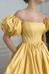 Yellow Prom Dress Satin Long Evening Dress