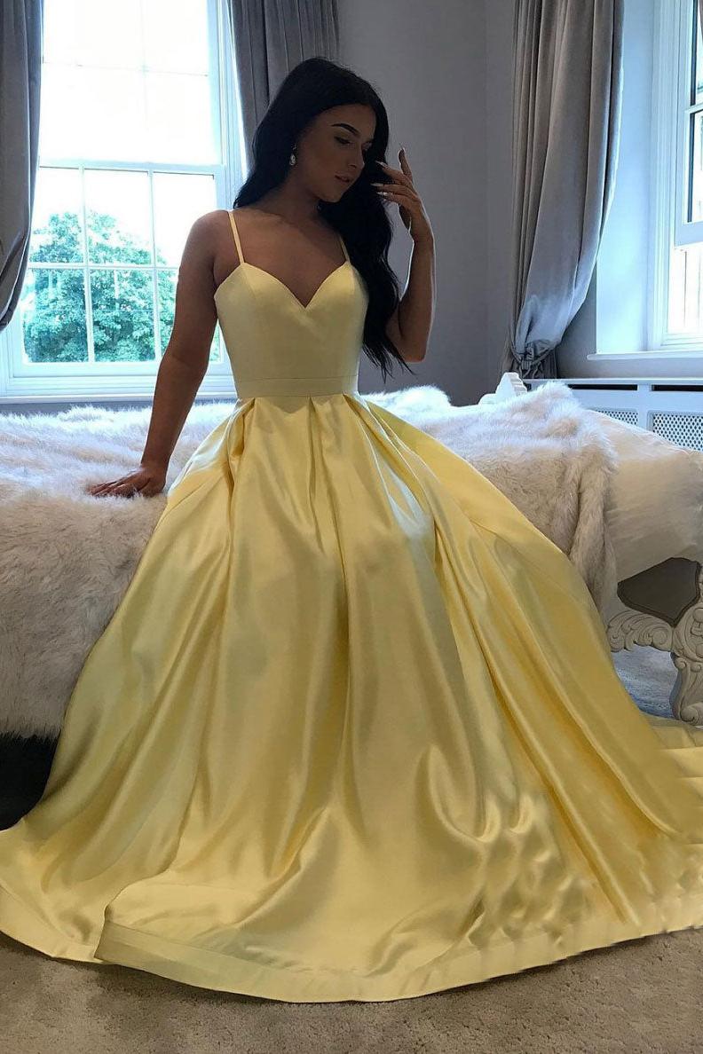 Yellow Prom Dress Satin Long Evening Dress