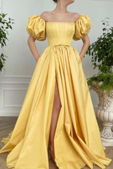 Yellow Prom Dress Satin Long Evening Dress