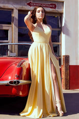 Yellow Prom Dress Satin Long Formal Dress Evening Dress