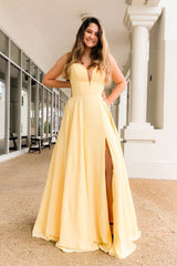 Yellow Prom Dress Satin Long Formal Evening Dress