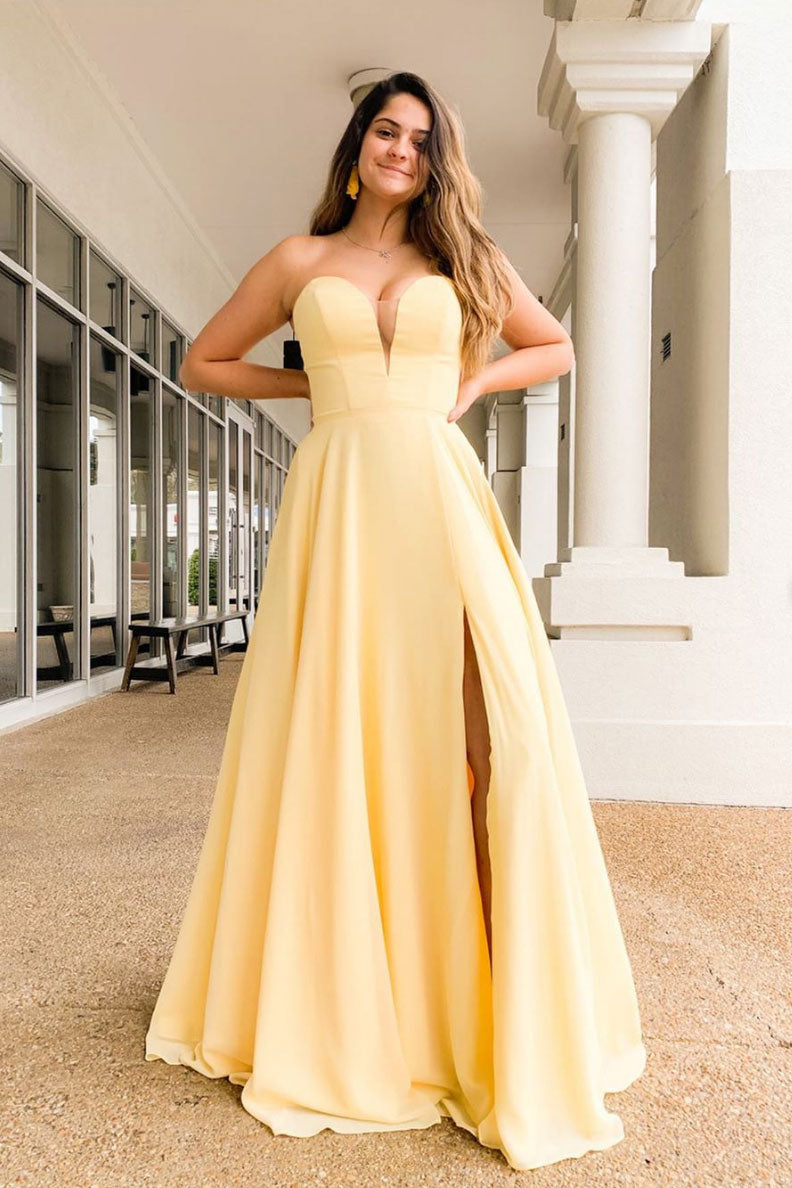 Yellow Prom Dress Satin Long Formal Evening Dress