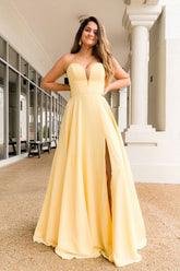 Yellow Prom Dress Satin Long Formal Evening Dress