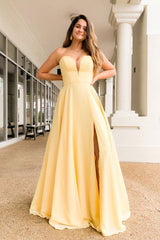 Yellow Prom Dress Satin Long Formal Evening Dress