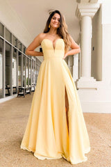 Yellow Prom Dress Satin Long Formal Evening Dress