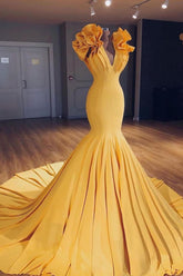 Yellow Prom Dress Satin Mermaid Long Formal Evening Dress