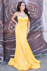 Yellow Prom Dress Satin Mermaid Long Formal Evening Dress