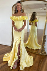 Yellow Prom Dress Strapless Mermaid Corset Long Evening Dress with Ruffles
