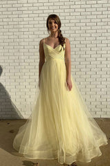 Yellow Prom Dress Sweetheart Tulle Long Evening Dress