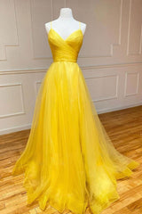 Yellow Prom Dress Sweetheart Tulle Long Evening Dress