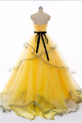 Yellow Prom Dress Sweetheart Tulle Long Formal Evening Dress
