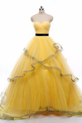 Yellow Prom Dress Sweetheart Tulle Long Formal Evening Dress
