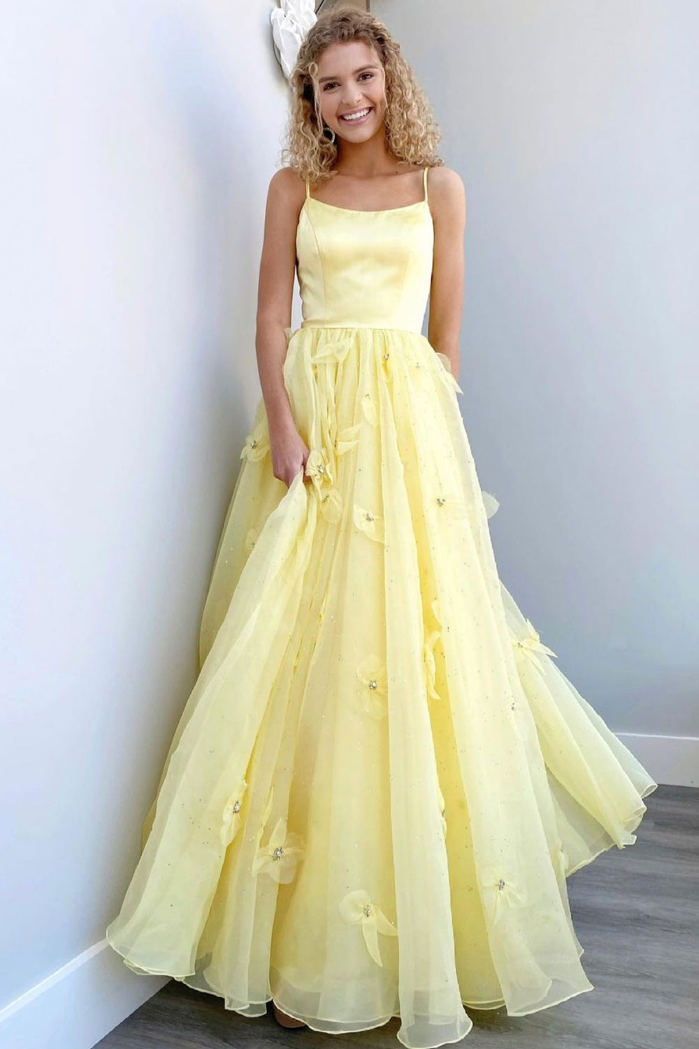 Yellow Prom Dress Tulle Long Formal Evening Dress