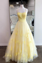 Yellow Prom Dress Tulle Sequin Long Formal Dress Evening Dress