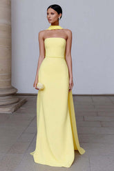 Dressystars Yellow Sheath Neck Scarf Strapless Long Prom Dress With Slit
