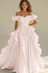 Yellow Sheath/Column Prom Dress Cap Sleeve Off the Shoulder Ruffled Formal Dress