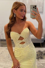 Dressystars Yellow Sweetheart Lace Up Cutout Prom Dress With Lace Details Formal Evening Gown