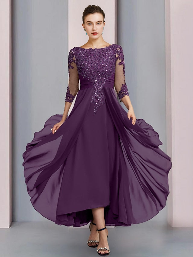 Tea-Length Mother of the Bride Dresses with A-Line and Princess Scoop Necklines