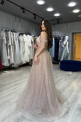 Dressystars Strapless Beaded Formal Dress Off the Shoulder Evening Gown With Detachable Train