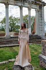 Dressystars Long Sleeve Formal Dress Off The Shoulder Evening Gown with 3D Flowers