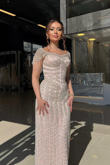 Dressystars Beaded Formal Dress Sheath/Column Cap Sleeve Evening Gown