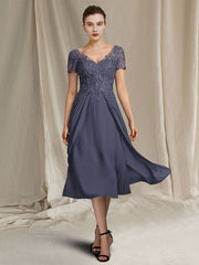 V-Neck A-Line Princess Tea-Length Dresses for the Mother of the Bride