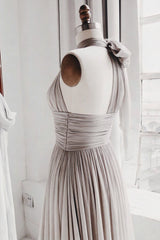 Handmade Bridesmaid Dress Simple Chiffon Gray Long Wedding Guest Dress