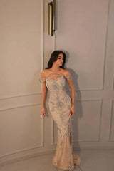 Dressystars Off The Shoulder Formal Dress Beaded Tulle Sheath/Column Prom Dress