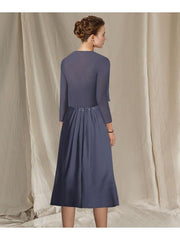 V-Neck A-Line Princess Tea-Length Dresses for the Mother of the Bride