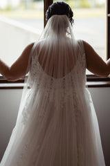Dressystars Plus Size Beach Wedding Dress V Neck A Line Tulle Bridal Gown with Lace Appliques