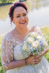 Dressystars Plus Size Wedding Dress 3/4 Sleeve A Line Tulle Bridal Gown with Lace Appliques