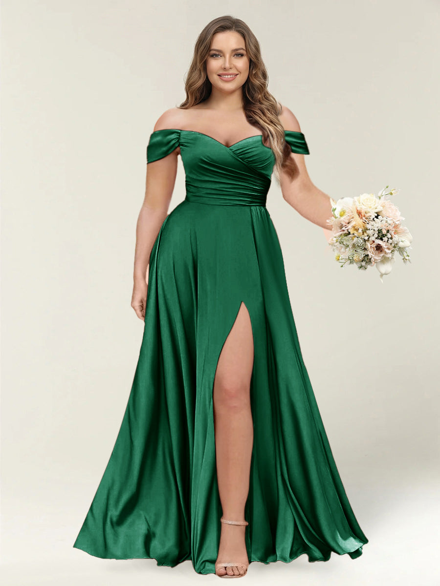 A-Line/Princess One-Shoulder Sleeveless Long Plus Size Bridesmaid Dresses with Split Side Dark Green